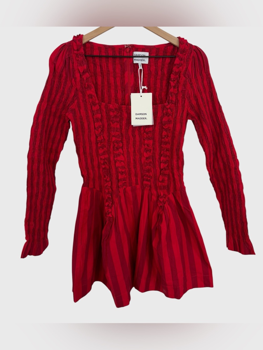 Damson Madder NWT Red Organic Cotton Stripe Raphaela Mini Dress Size UK 10 US 6 - Picture 2 of 10